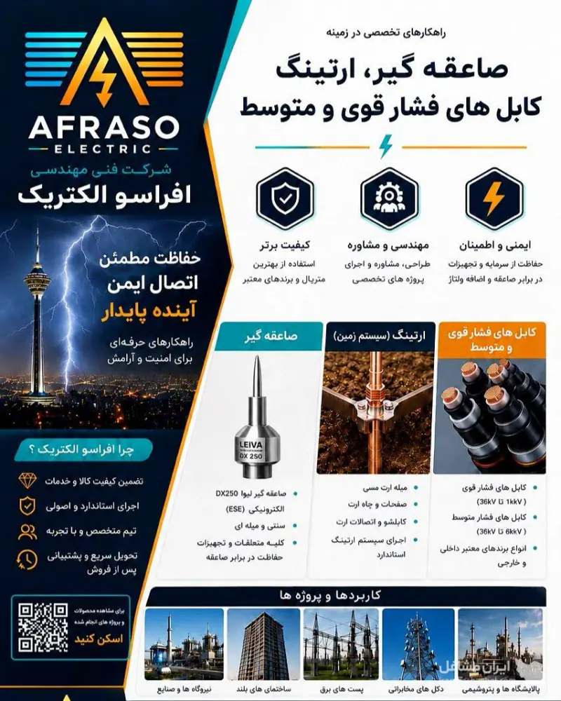فروش صاعقه گیر و ارتینگ کابل فشار قوی و متوسط افراسو الکتریک در تهران